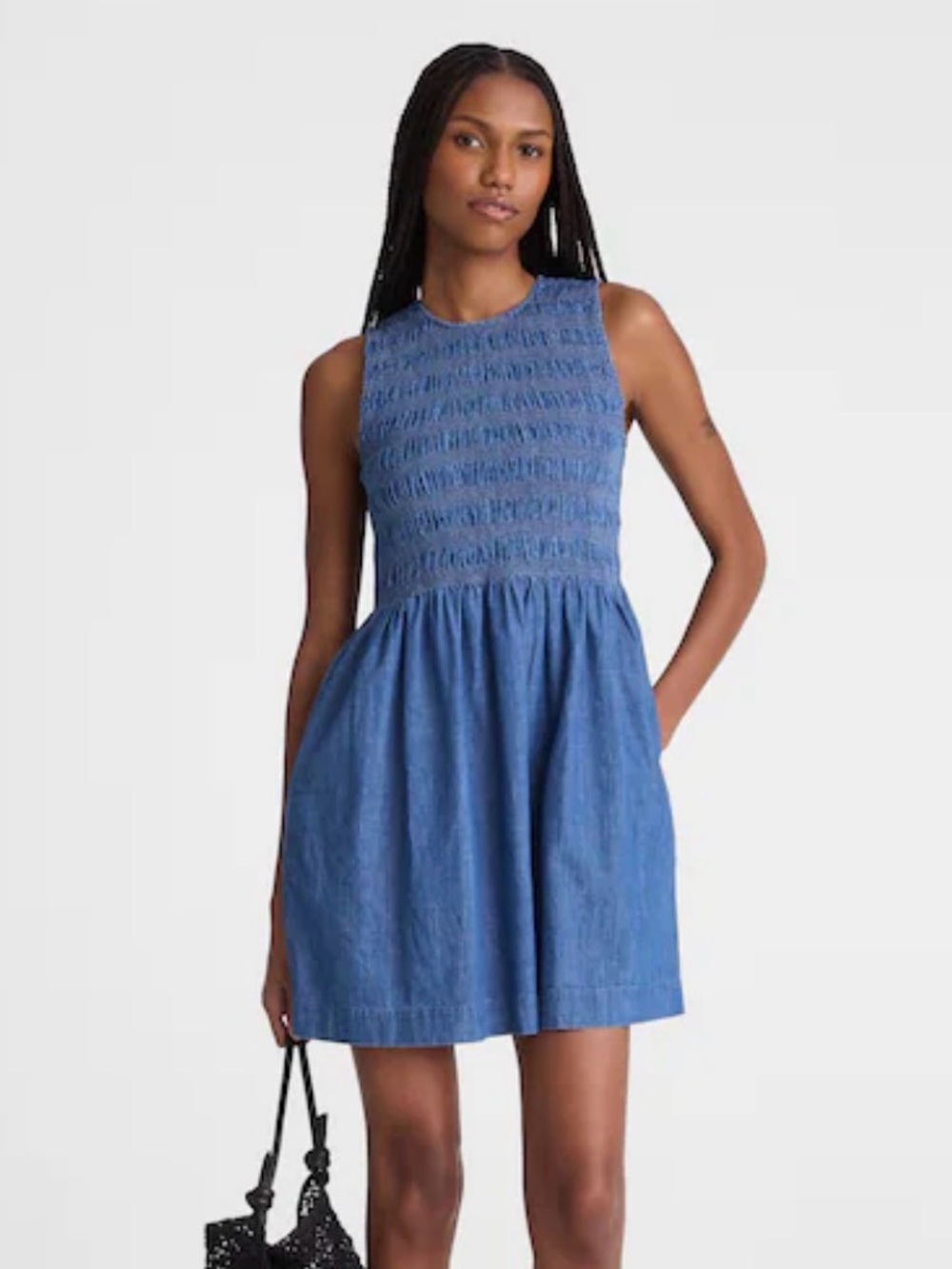 NWT Madewell The Denim Melody Smocked Mini Dress